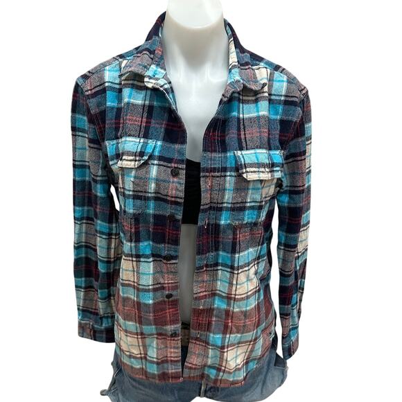 Retro Cowboy Plaid Flannel Shirt MEDIUM Cowgirl Unique Western Oversized Upcycle - Picture 4 of 6